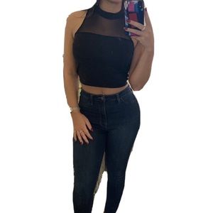*VINTAGE* original LF Black Mesh Top Crop Top - Size M.